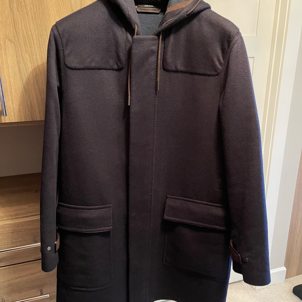 Ermenegildo Zegna Coat- NWT- $6,995- 50R - Peacoat, navy, hood.
